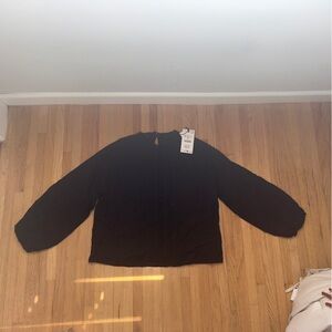 *NWT* ZARA Black Crochet Lace Detail Long Bubble Sleeve Blouse